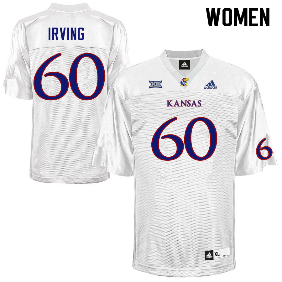 Women #60 Mykee Irving Kansas Jayhawks College Football Jerseys Sale-White